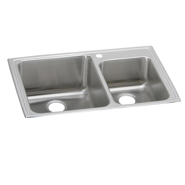 Lustertone Stainless Steel 33 X 22 X 10 Offset 60/40 Double Bowl Top Mount Sink